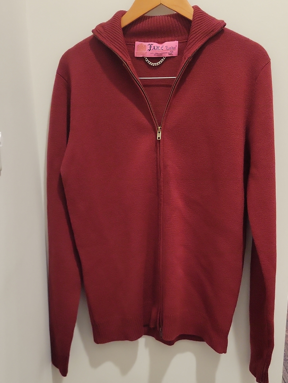 Fake London Red Full-Zip Men's Sweater 100% Cashmere